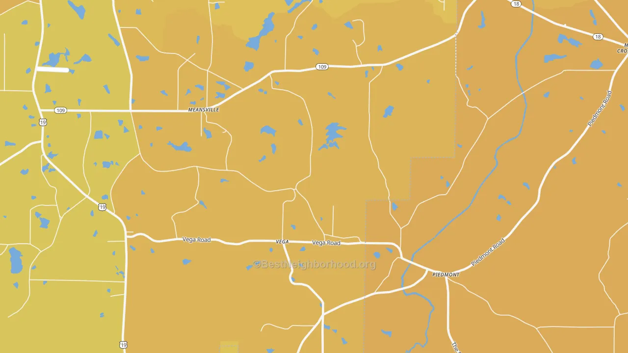Map of the best neighborhoods in the Vega area, with better matches in green and worse matches in red