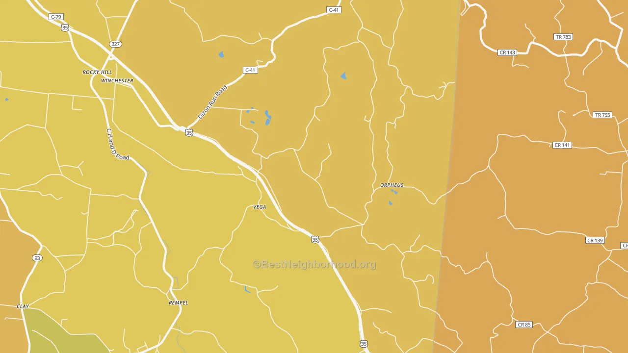 Map of the best neighborhoods in the Vega area, with better matches in green and worse matches in red
