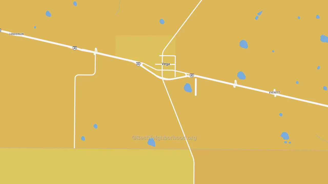 Map of the best neighborhoods in the Vega area, with better matches in green and worse matches in red