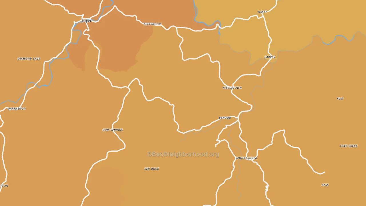 Map of the best neighborhoods in the Vendor area, with better matches in green and worse matches in red