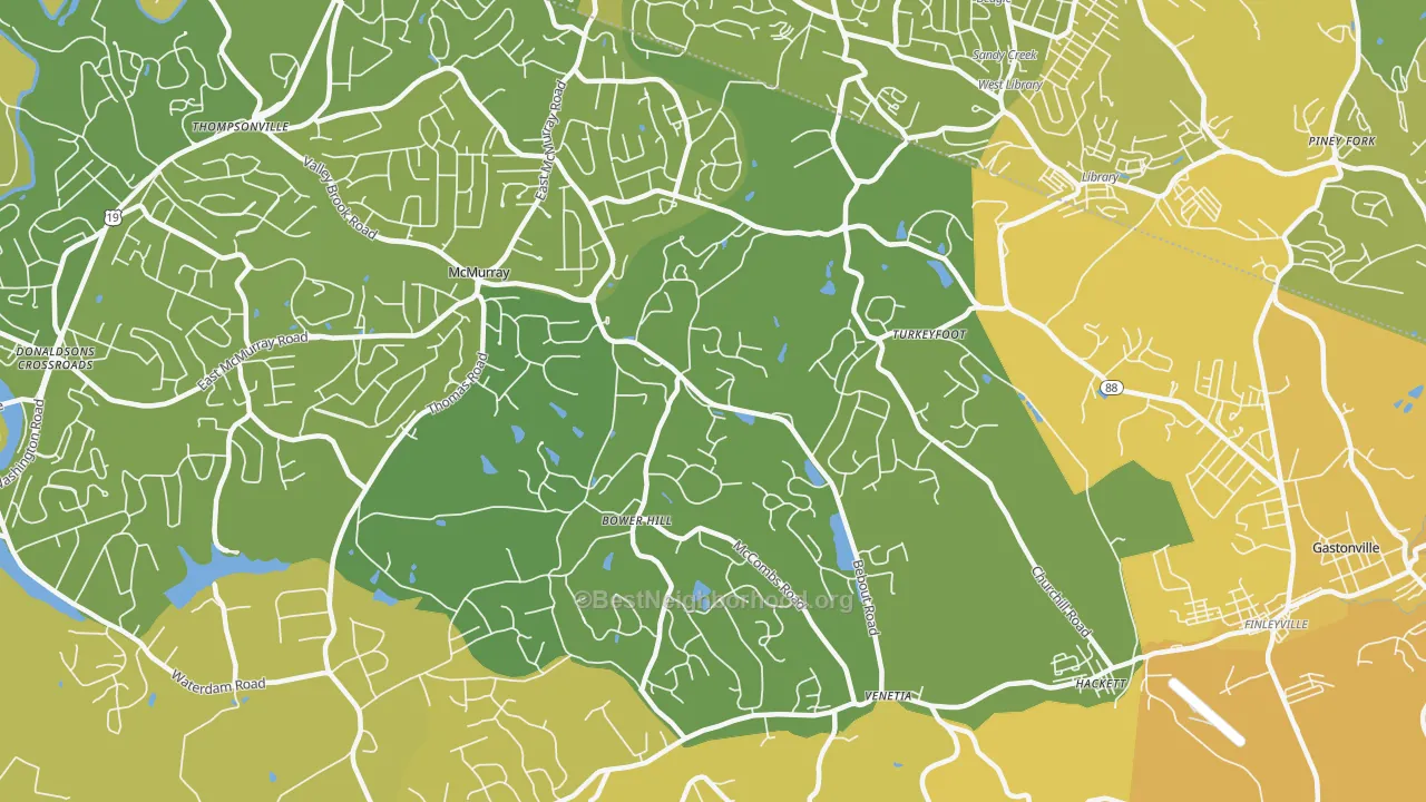 Map of the best neighborhoods in the Venetia area, with better matches in green and worse matches in red