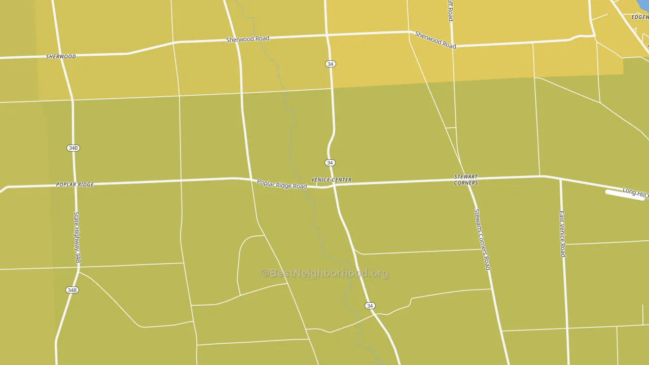 Map of the best neighborhoods in the Venice Center area, with better matches in green and worse matches in red