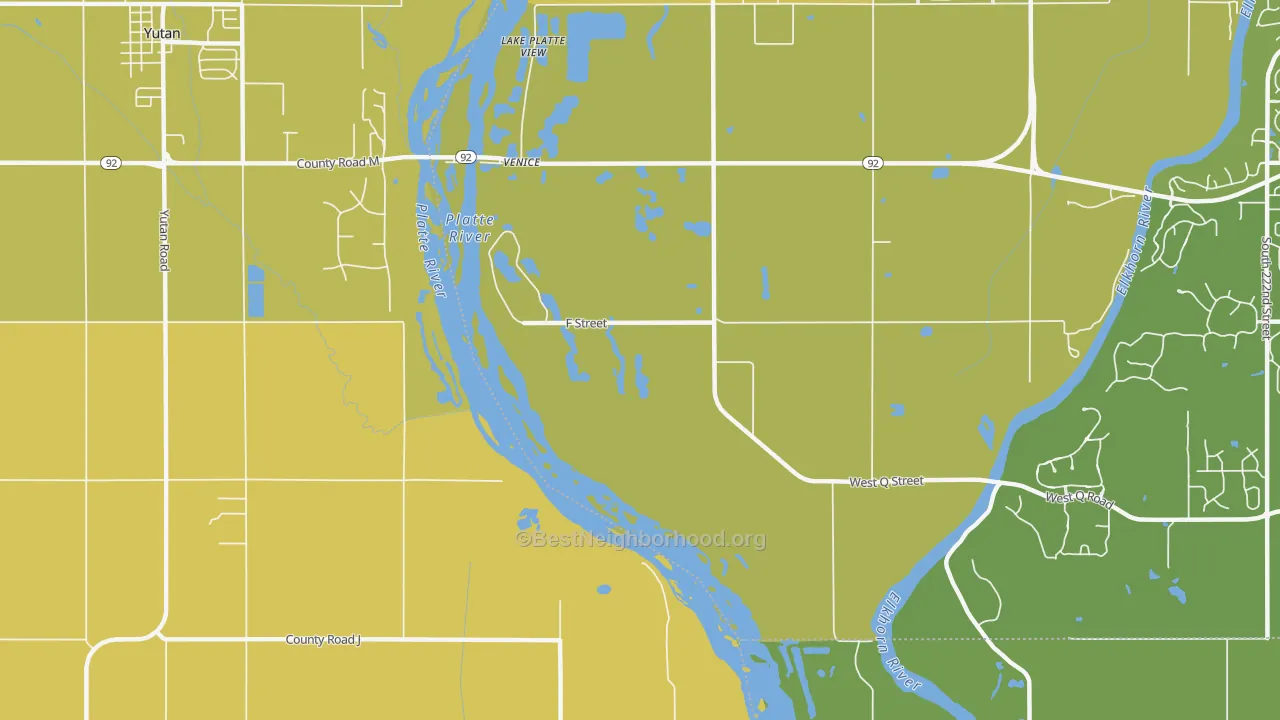 Map of the best neighborhoods in the Venice area, with better matches in green and worse matches in red