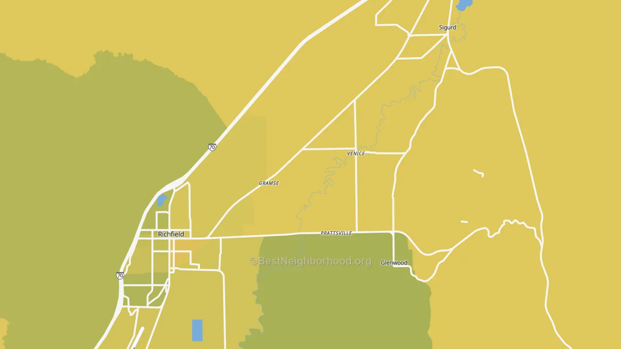 Map of the best neighborhoods in the Venice area, with better matches in green and worse matches in red