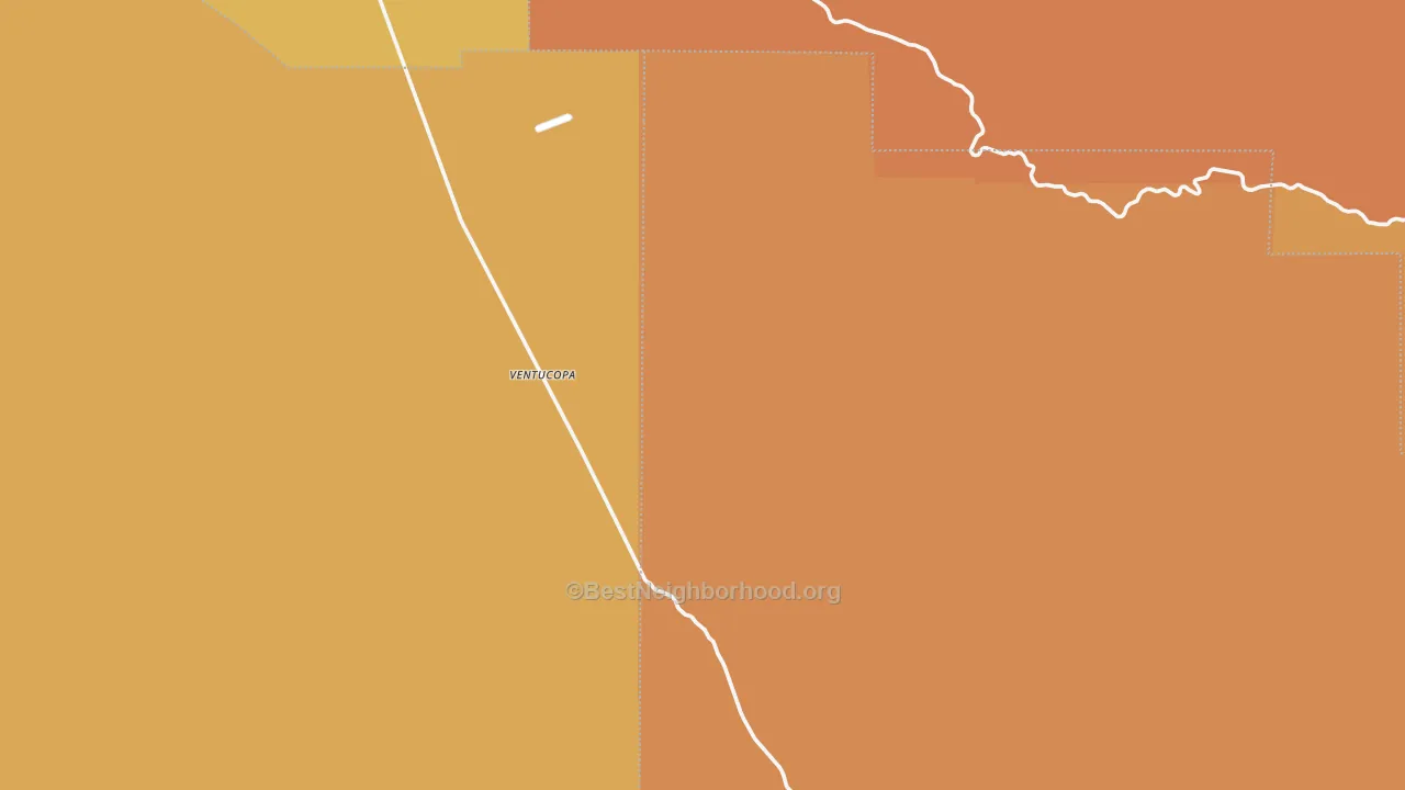 Map of the best neighborhoods in the Ventucopa area, with better matches in green and worse matches in red