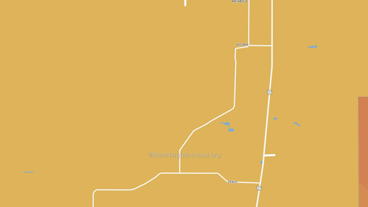 Map of the best neighborhoods in the Venus area, with better matches in green and worse matches in red
