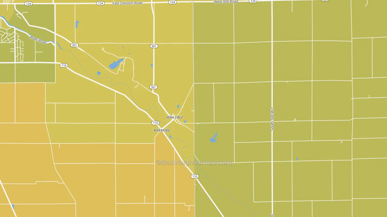 Map of the best neighborhoods in the Vera Cruz area, with better matches in green and worse matches in red