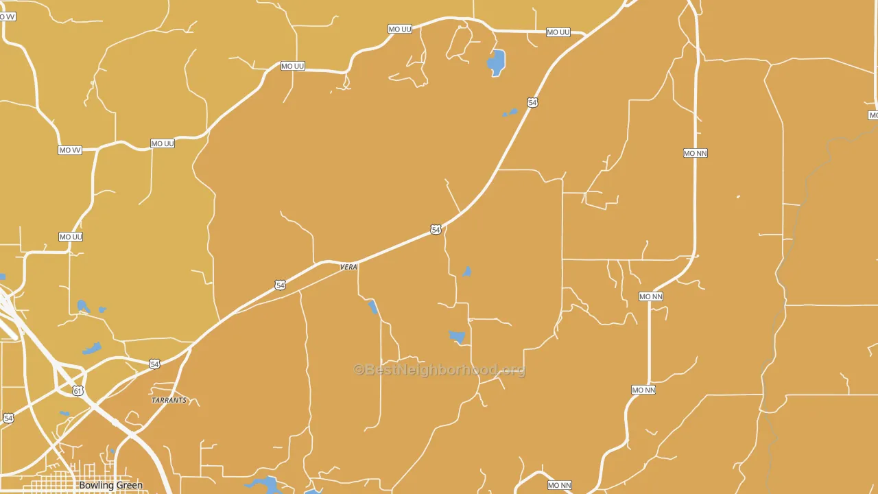 Map of the best neighborhoods in the Vera area, with better matches in green and worse matches in red