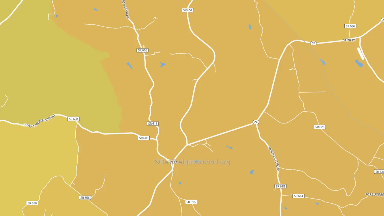 Map of the best neighborhoods in the Vera area, with better matches in green and worse matches in red