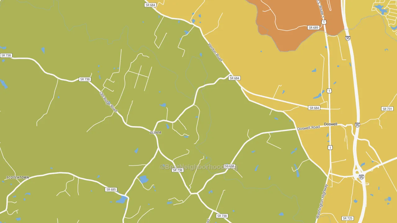 Map of the best neighborhoods in the Verdon area, with better matches in green and worse matches in red