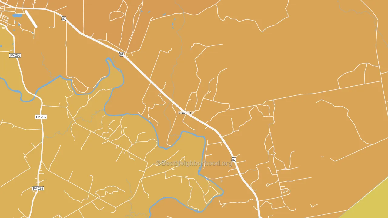 Map of the best neighborhoods in the Verhelle area, with better matches in green and worse matches in red
