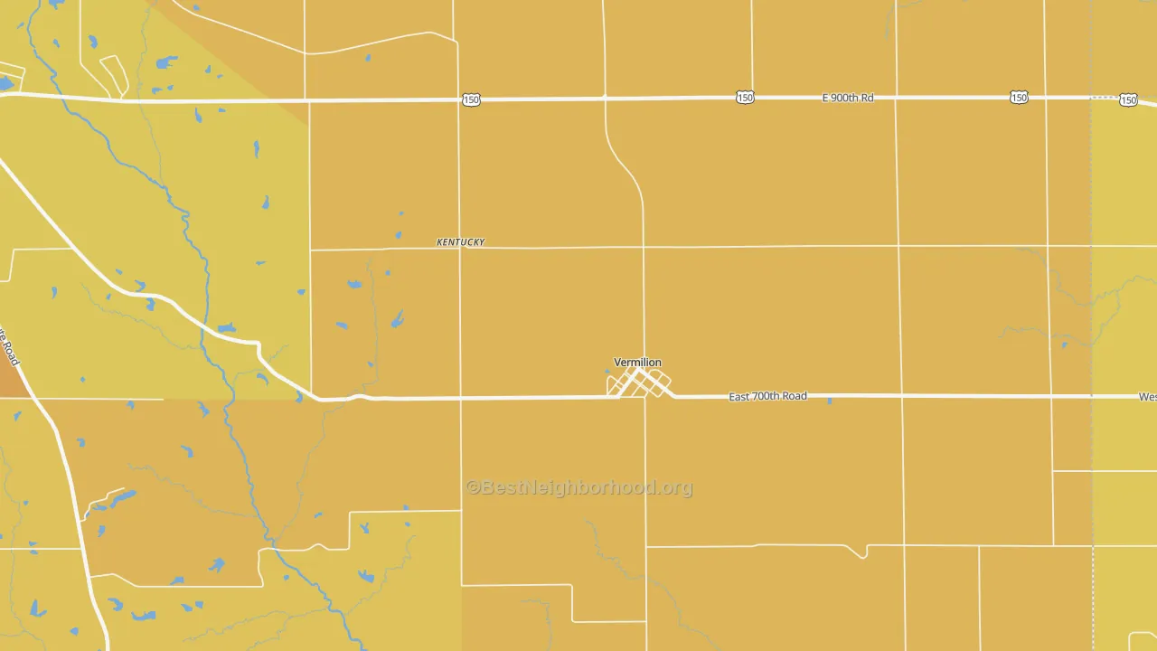 Map of the best neighborhoods in the Vermilion area, with better matches in green and worse matches in red
