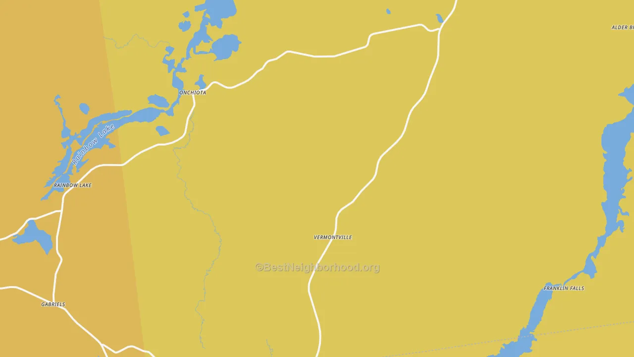 Map of the best neighborhoods in the Vermontville area, with better matches in green and worse matches in red