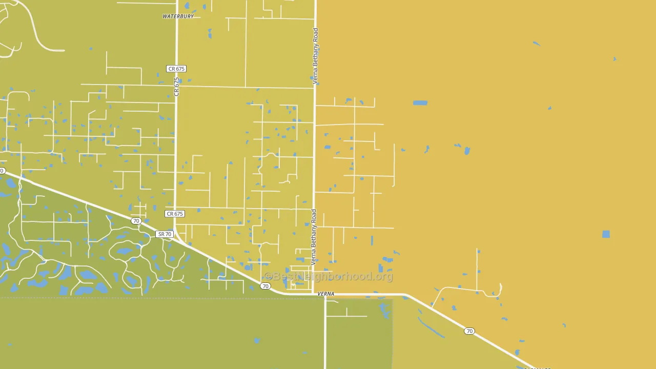 Map of the best neighborhoods in the Verna area, with better matches in green and worse matches in red