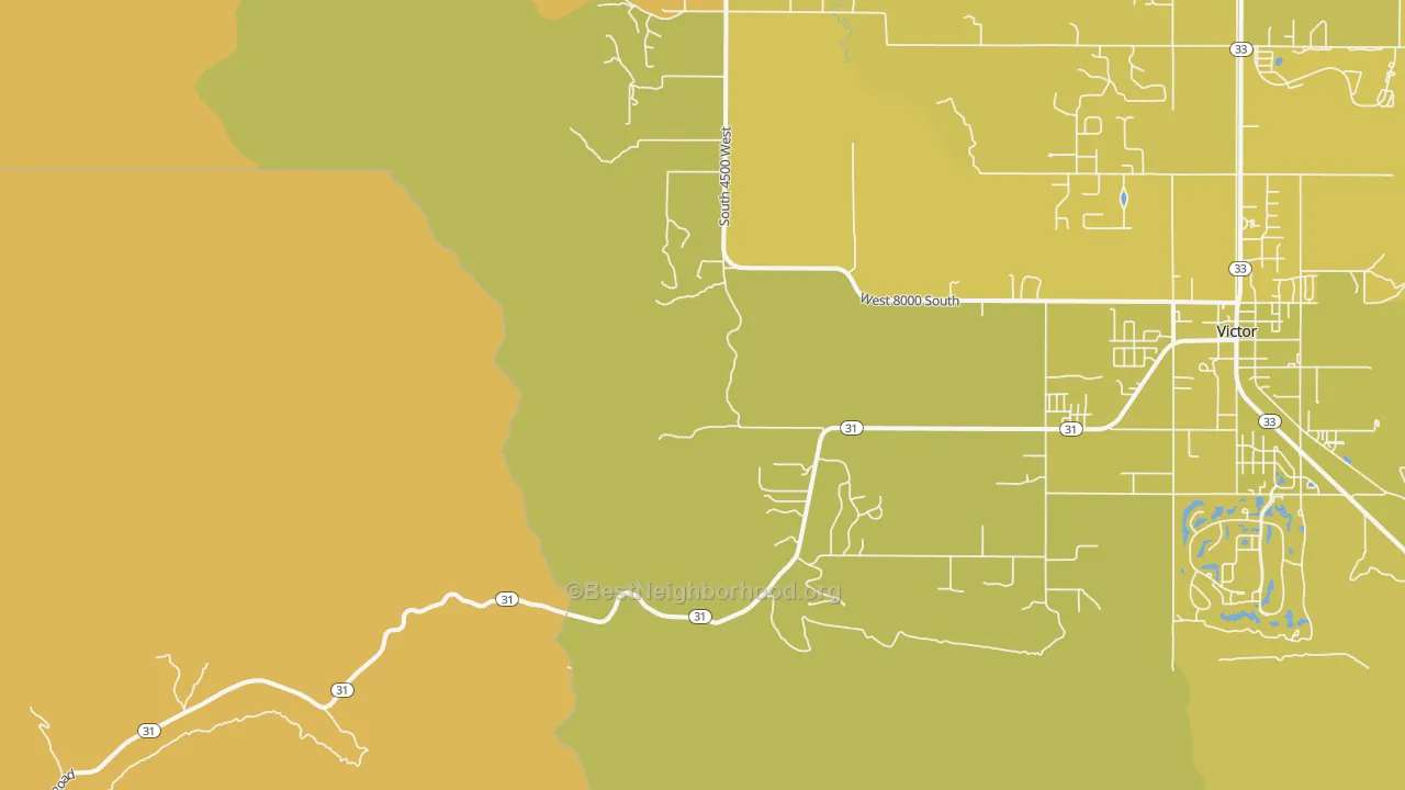 Map of the best neighborhoods in the Vernon area, with better matches in green and worse matches in red