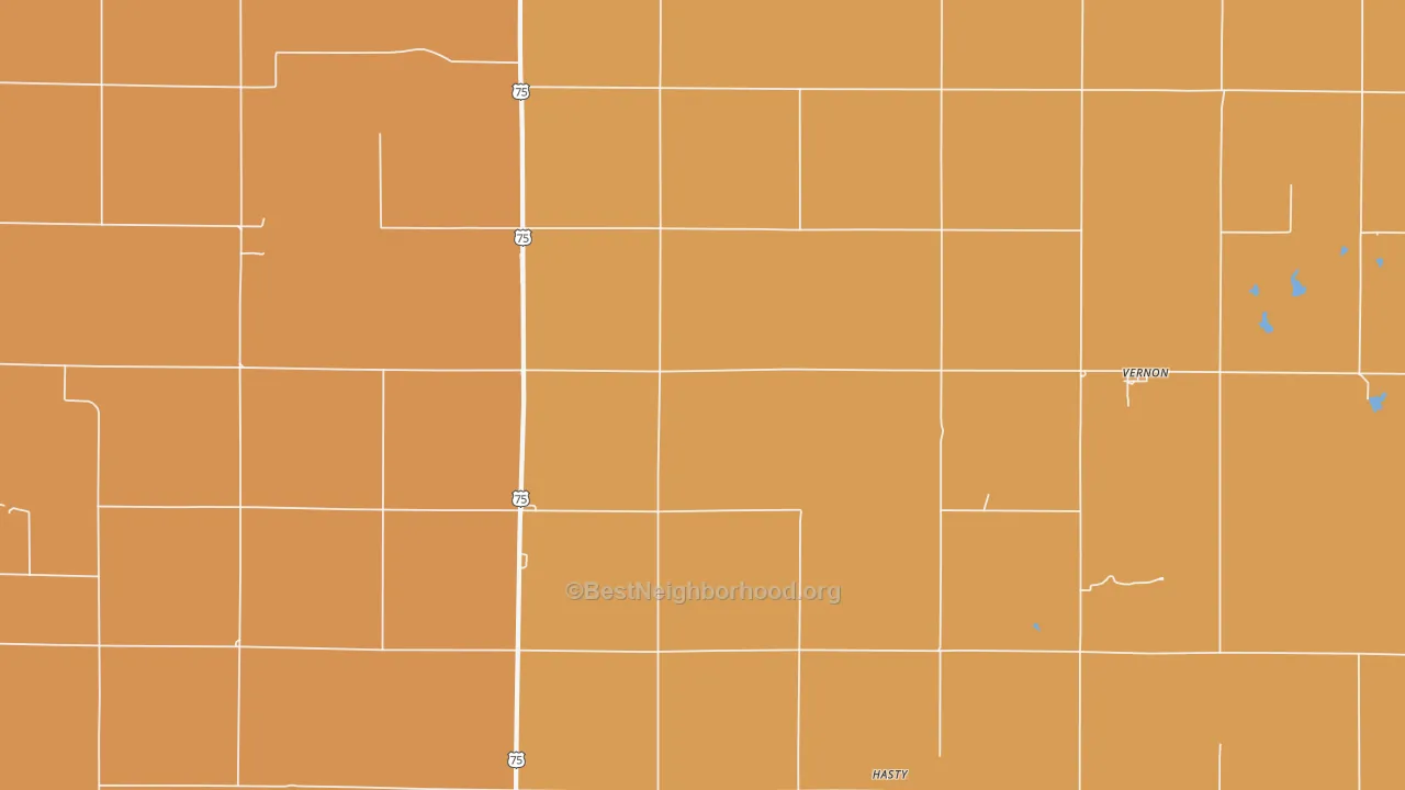 Map of the best neighborhoods in the Vernon area, with better matches in green and worse matches in red