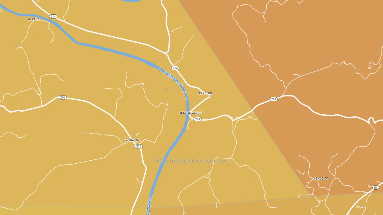 Map of the best neighborhoods in the Vernon area, with better matches in green and worse matches in red