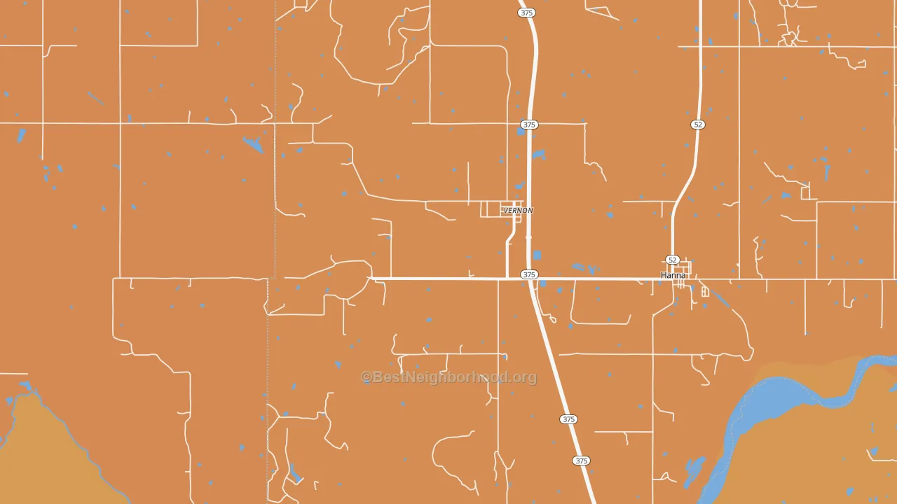Map of the best neighborhoods in the Vernon area, with better matches in green and worse matches in red