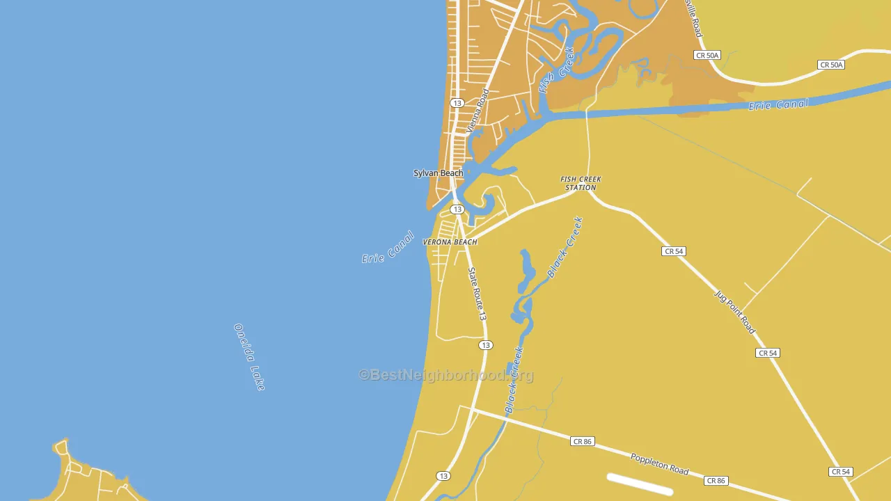 Map of the best neighborhoods in the Verona Beach area, with better matches in green and worse matches in red
