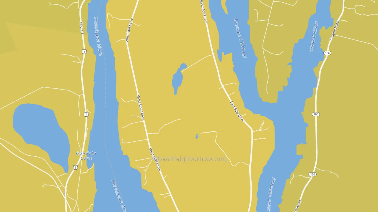 Map of the best neighborhoods in the Verona Island area, with better matches in green and worse matches in red