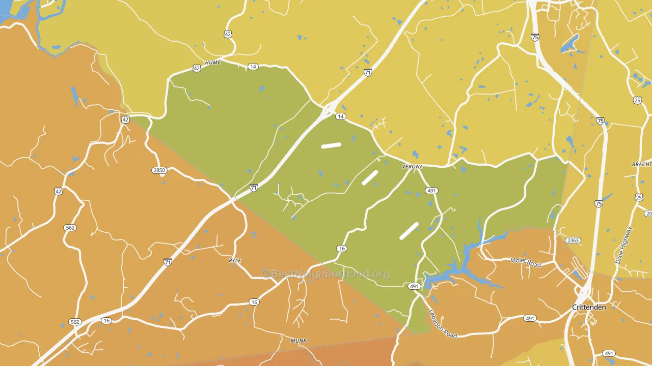 Map of the best neighborhoods in the Verona area, with better matches in green and worse matches in red