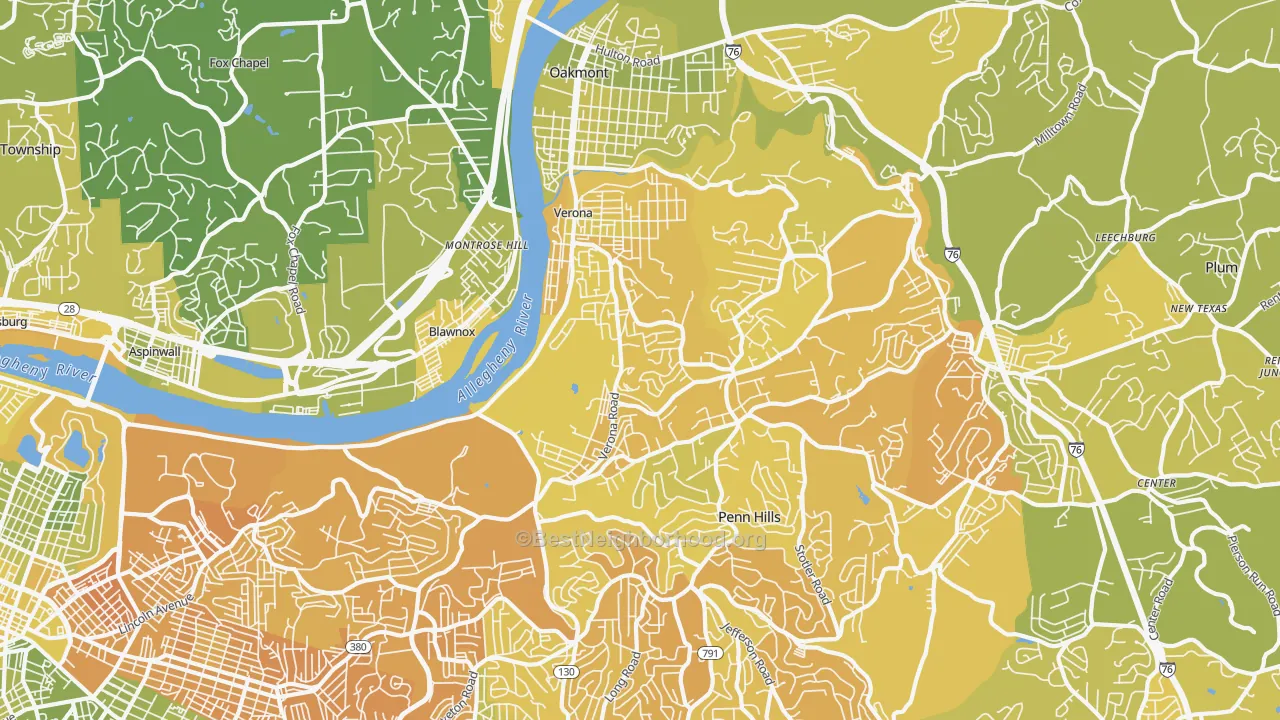 Map of the best neighborhoods in the Verona area, with better matches in green and worse matches in red