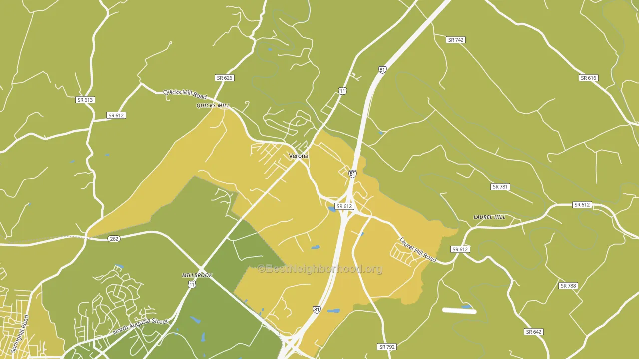 Map of the best neighborhoods in the Verona area, with better matches in green and worse matches in red