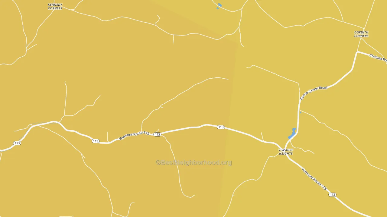 Map of the best neighborhoods in the Vershire Heights area, with better matches in green and worse matches in red