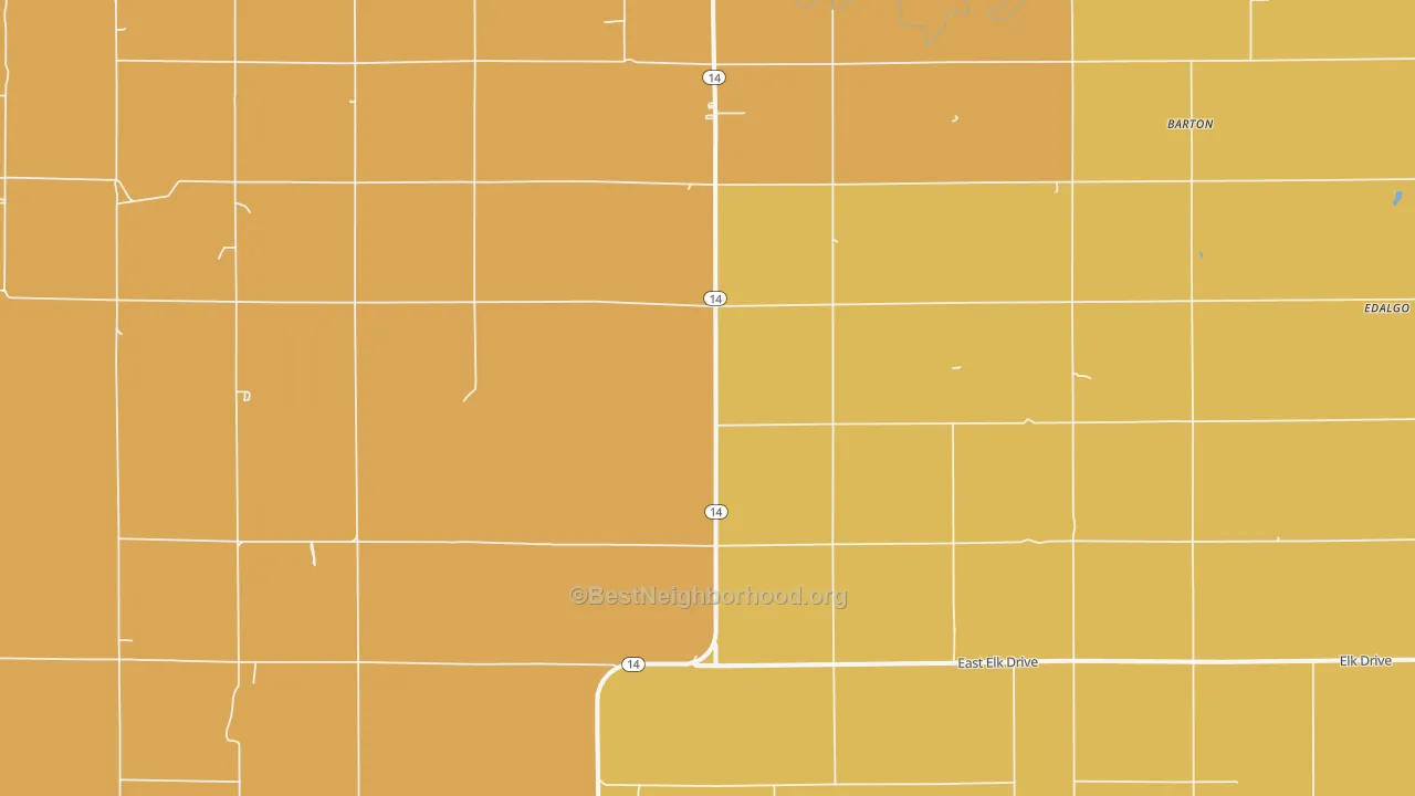 Map of the best neighborhoods in the Vesper area, with better matches in green and worse matches in red