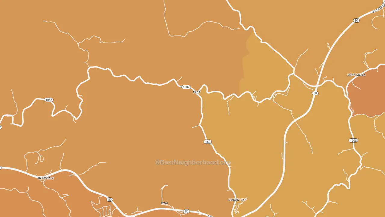 Map of the best neighborhoods in the Vest area, with better matches in green and worse matches in red