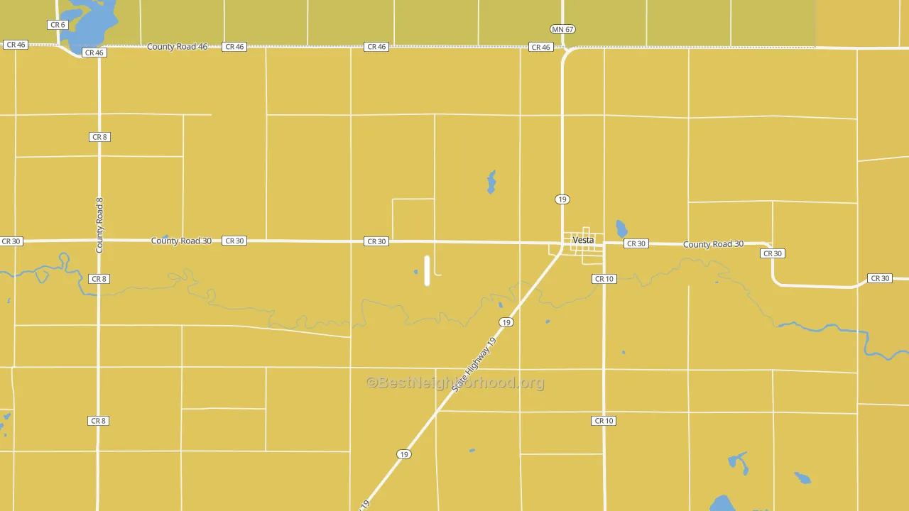 Map of the best neighborhoods in the Vesta area, with better matches in green and worse matches in red