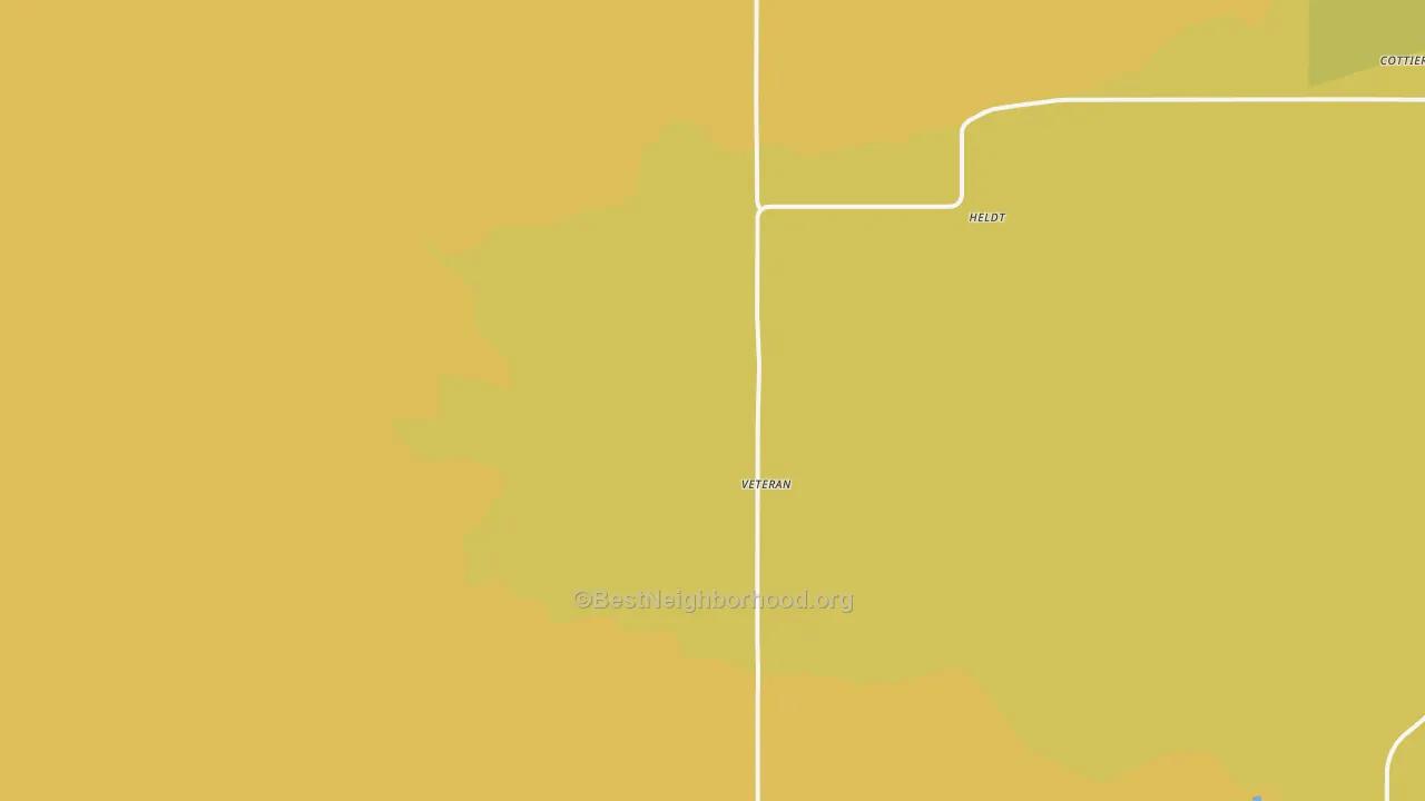 Map of the best neighborhoods in the Veteran area, with better matches in green and worse matches in red