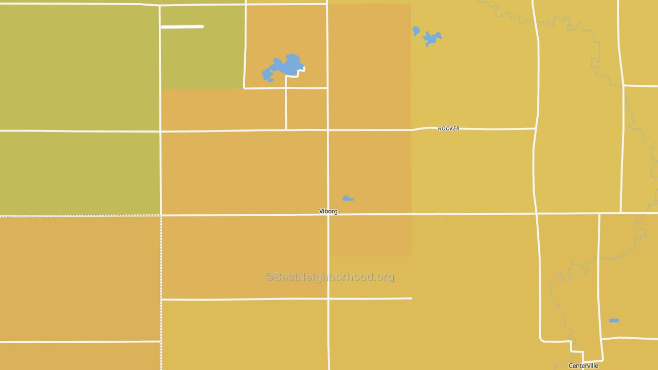 Map of the best neighborhoods in the Viborg area, with better matches in green and worse matches in red