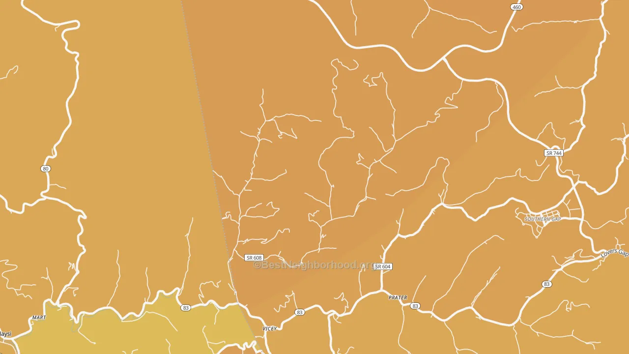 Map of the best neighborhoods in the Vicey area, with better matches in green and worse matches in red