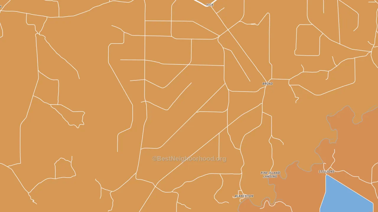 Map of the best neighborhoods in the Vick area, with better matches in green and worse matches in red