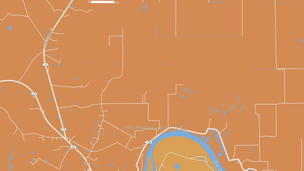 Map of the best neighborhoods in the Vick area, with better matches in green and worse matches in red