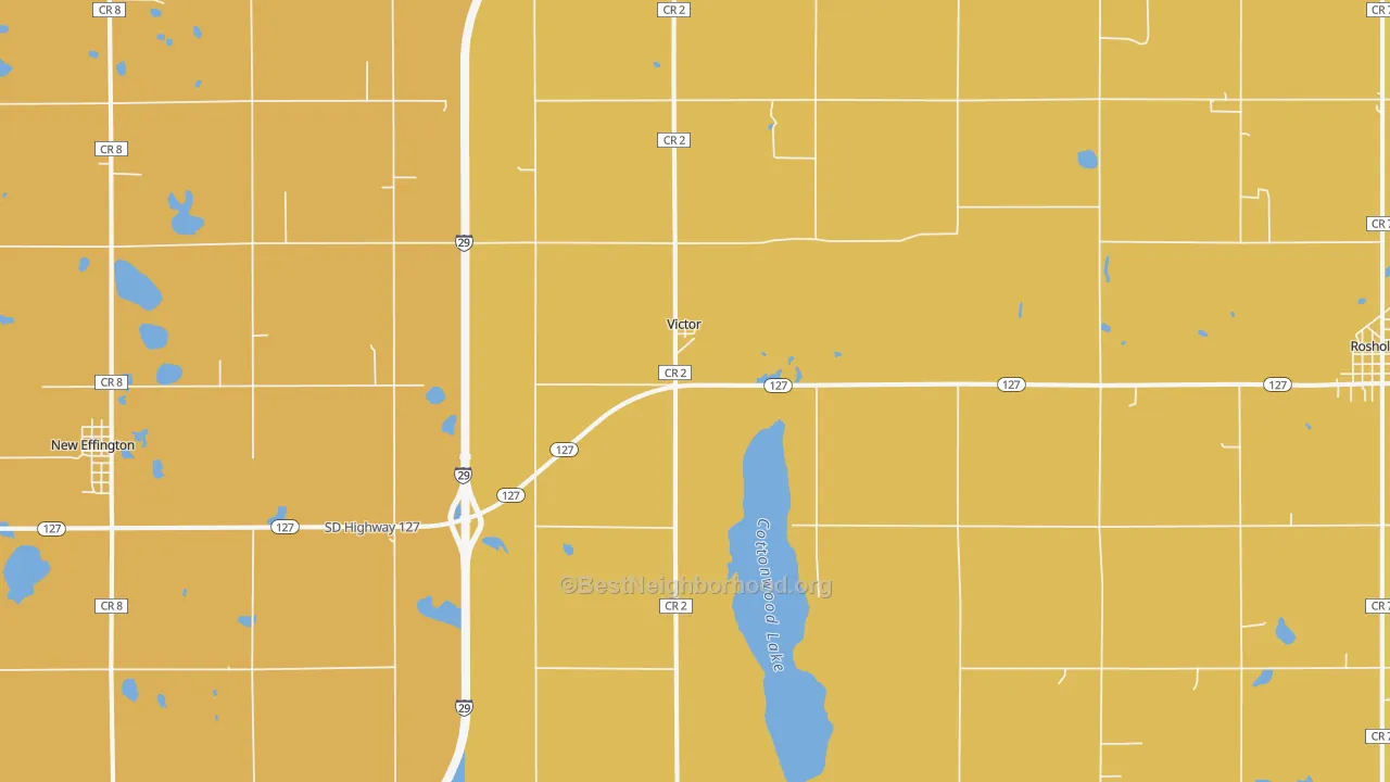 Map of the best neighborhoods in the Victor area, with better matches in green and worse matches in red