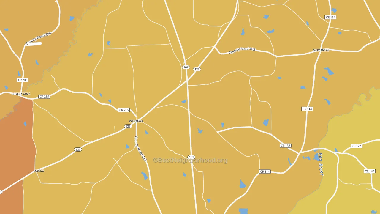 Map of the best neighborhoods in the Victoria area, with better matches in green and worse matches in red