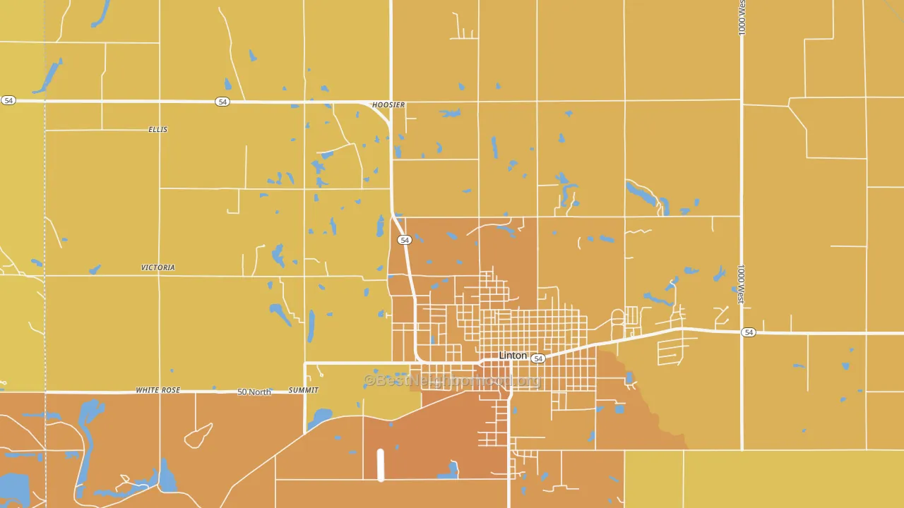 Map of the best neighborhoods in the Victoria area, with better matches in green and worse matches in red