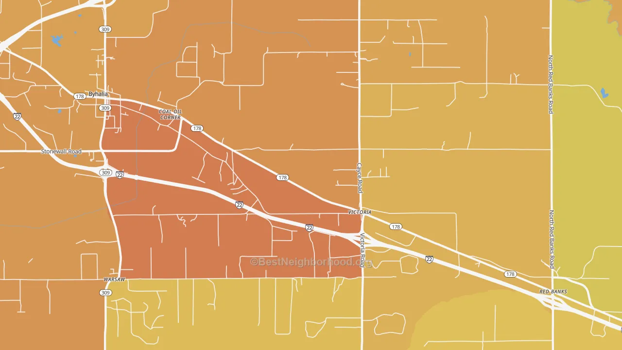 Map of the best neighborhoods in the Victoria area, with better matches in green and worse matches in red