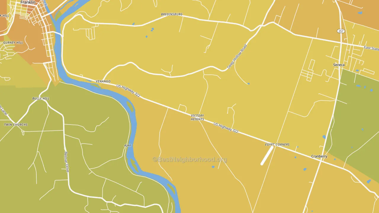 Map of the best neighborhoods in the Victory Heights area, with better matches in green and worse matches in red