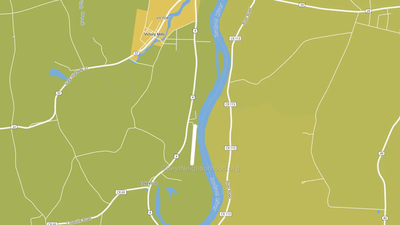 Map of the best neighborhoods in the Victory Mills area, with better matches in green and worse matches in red