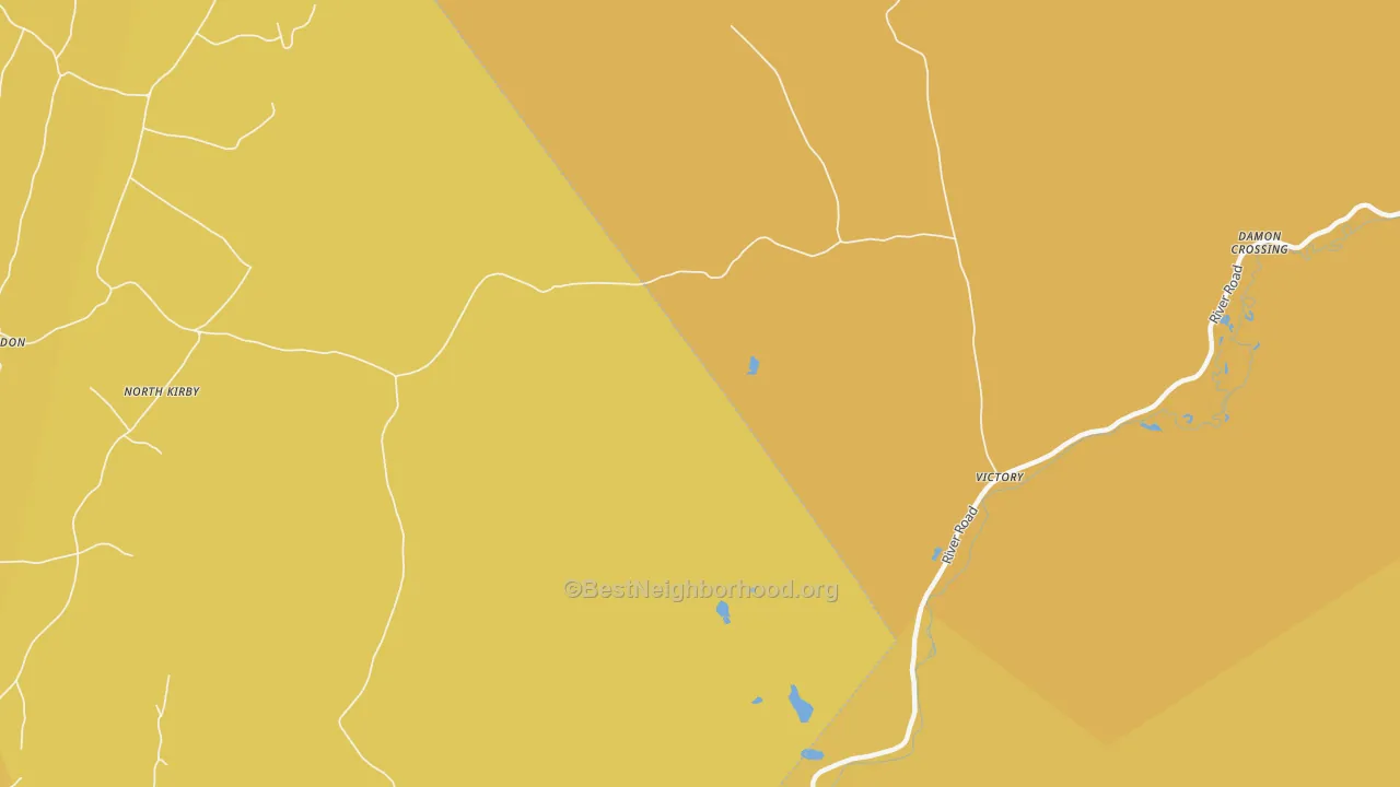 Map of the best neighborhoods in the Victory area, with better matches in green and worse matches in red