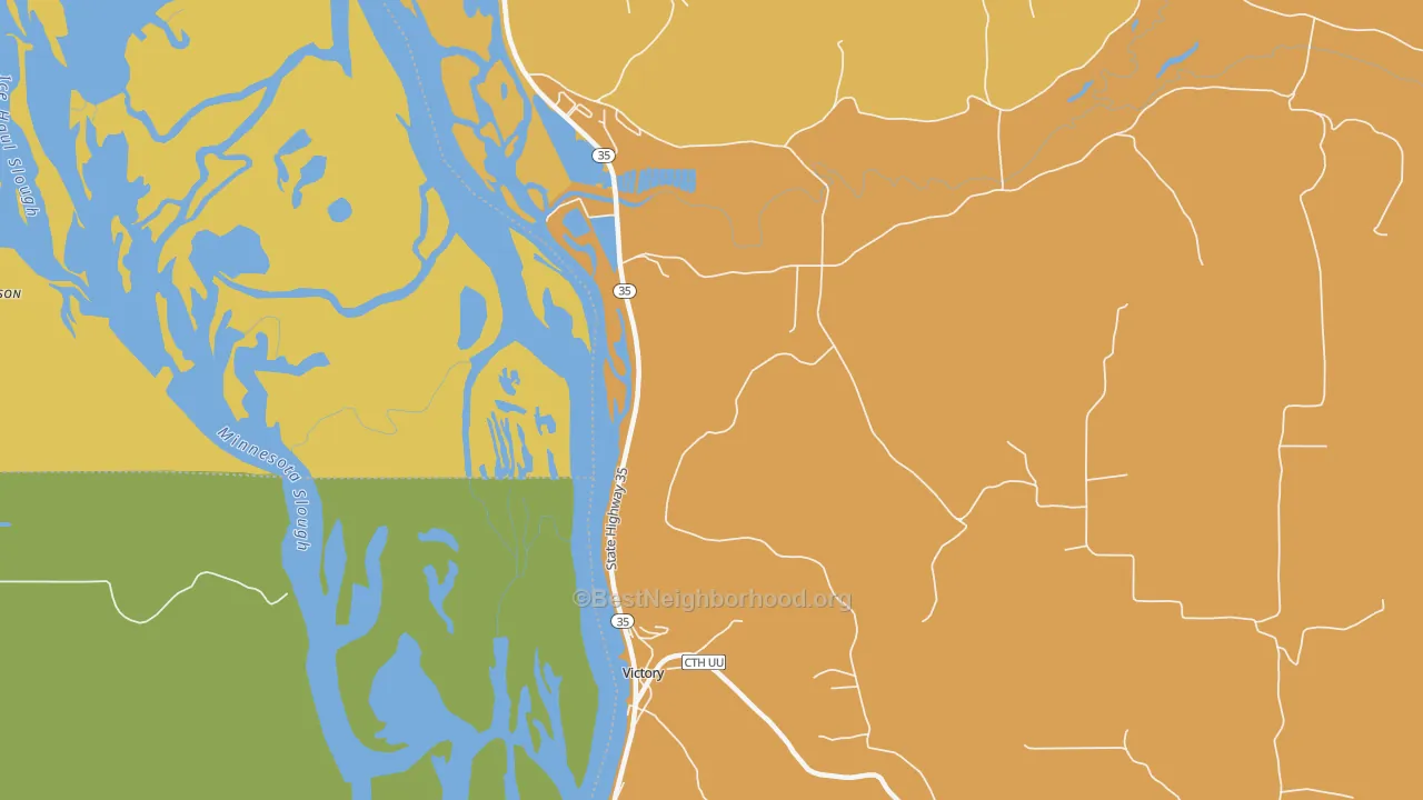 Map of the best neighborhoods in the Victory area, with better matches in green and worse matches in red