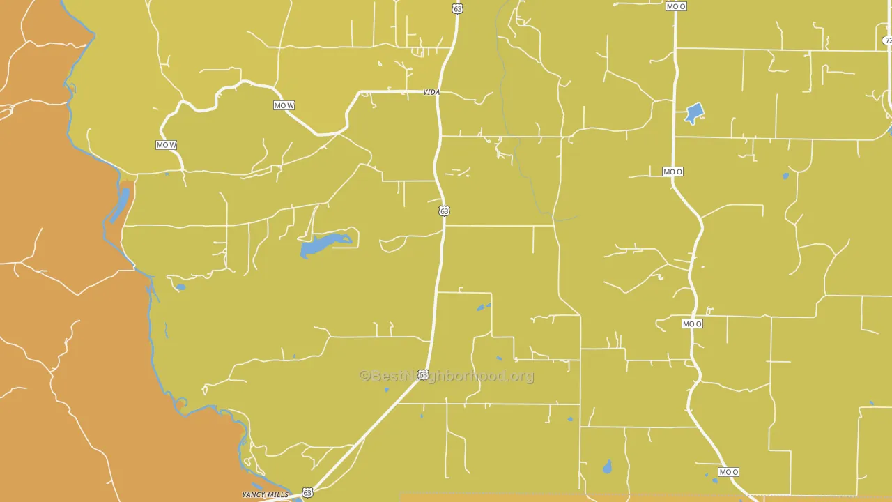 Map of the best neighborhoods in the Vida area, with better matches in green and worse matches in red