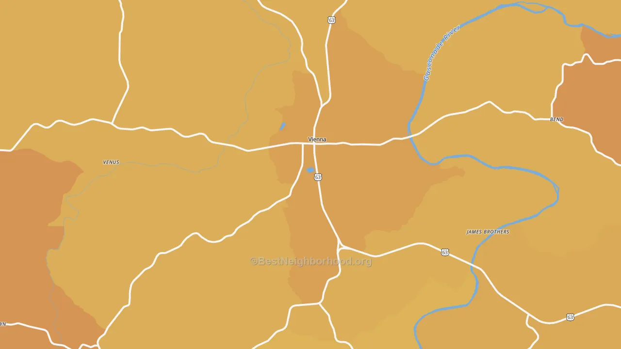 Map of the best neighborhoods in the Vienna area, with better matches in green and worse matches in red