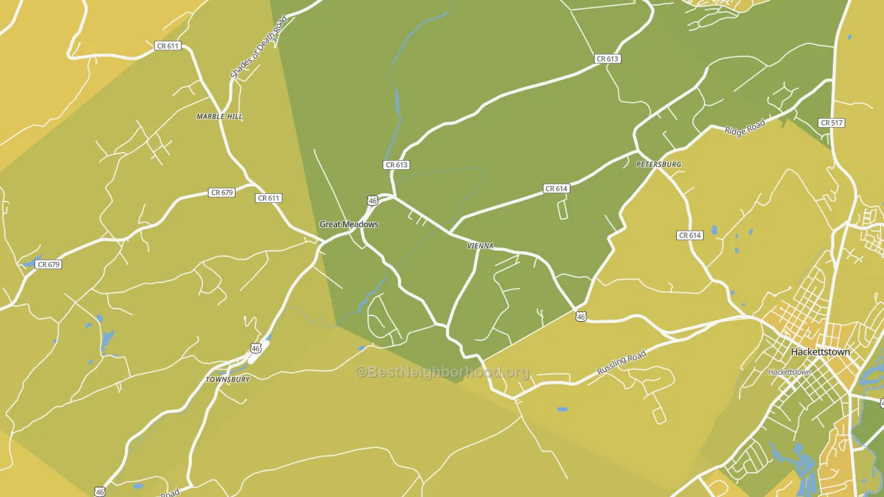 Map of the best neighborhoods in the Vienna area, with better matches in green and worse matches in red