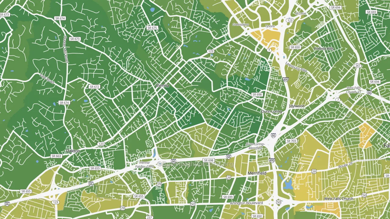 Map of the best neighborhoods in the Vienna area, with better matches in green and worse matches in red