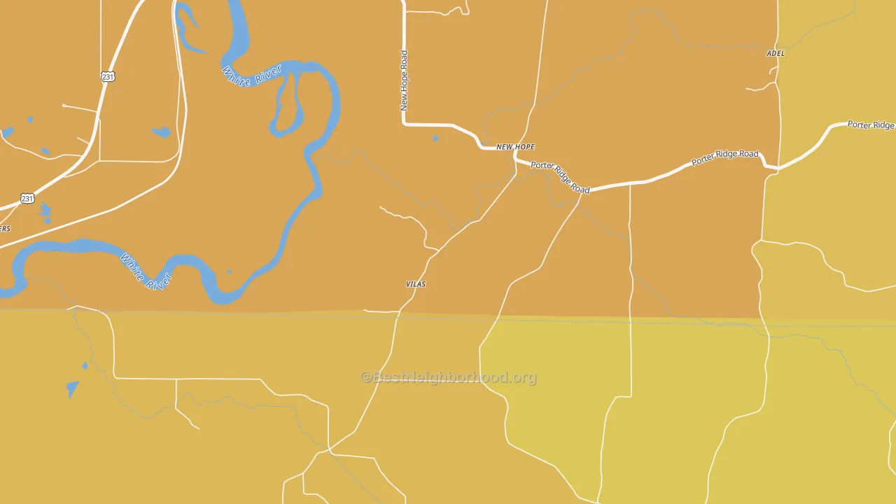 Map of the best neighborhoods in the Vilas area, with better matches in green and worse matches in red