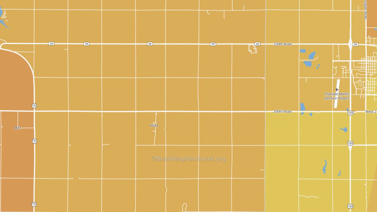Map of the best neighborhoods in the Vilas area, with better matches in green and worse matches in red